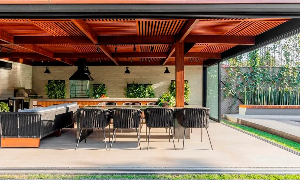 pergolado de madeira para área gourmet