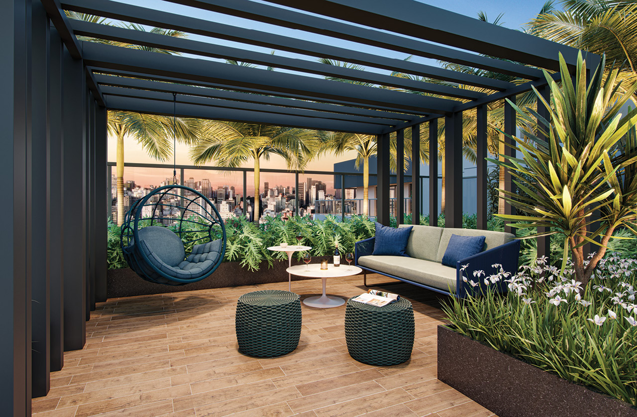 pergolado de madeira em apartamento