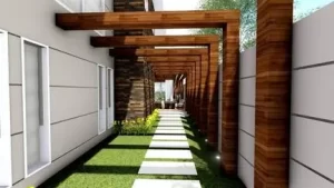 pergolado de madeira para corredor