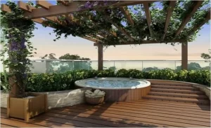 spa com deck e pergolado