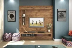 rack com painel de madeira