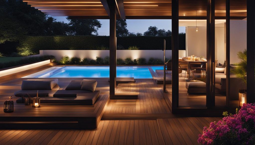 Deck com iluminação para piscina Deck com iluminação para piscina