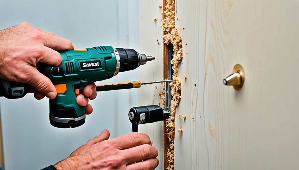 fechadura em porta de madeira