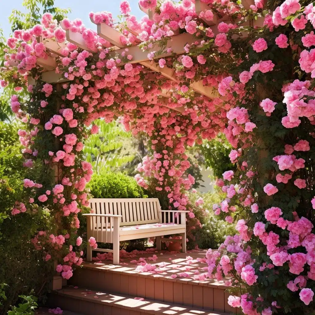 rosa trepadeira no pergolado